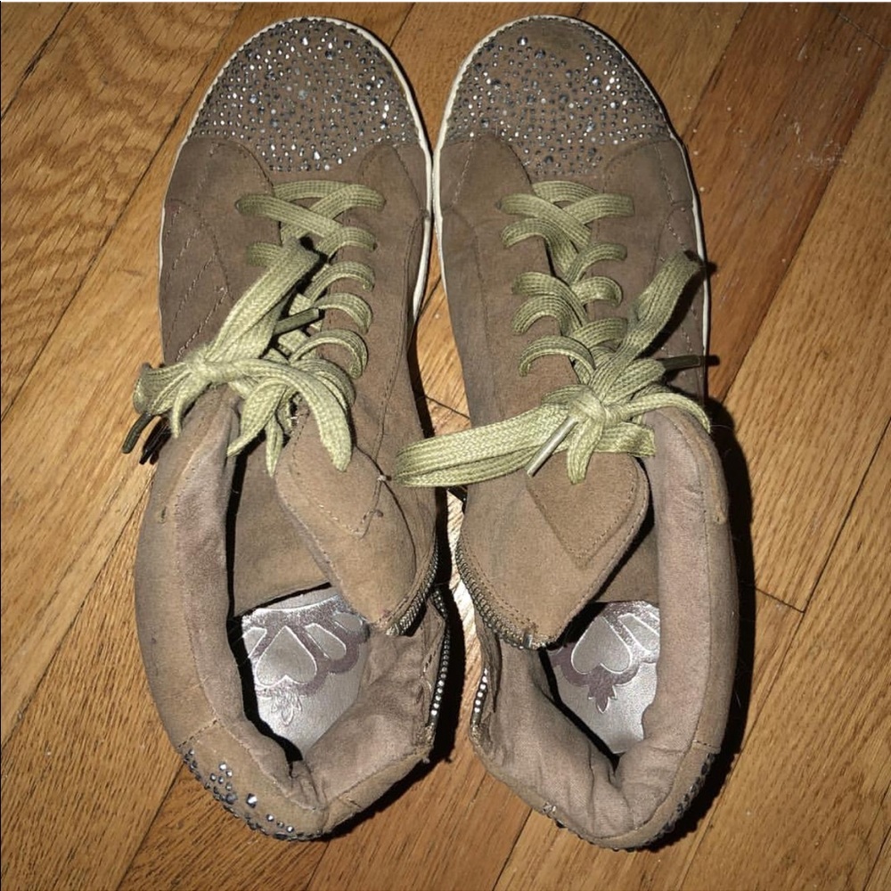 Army green bedazzled sneakers